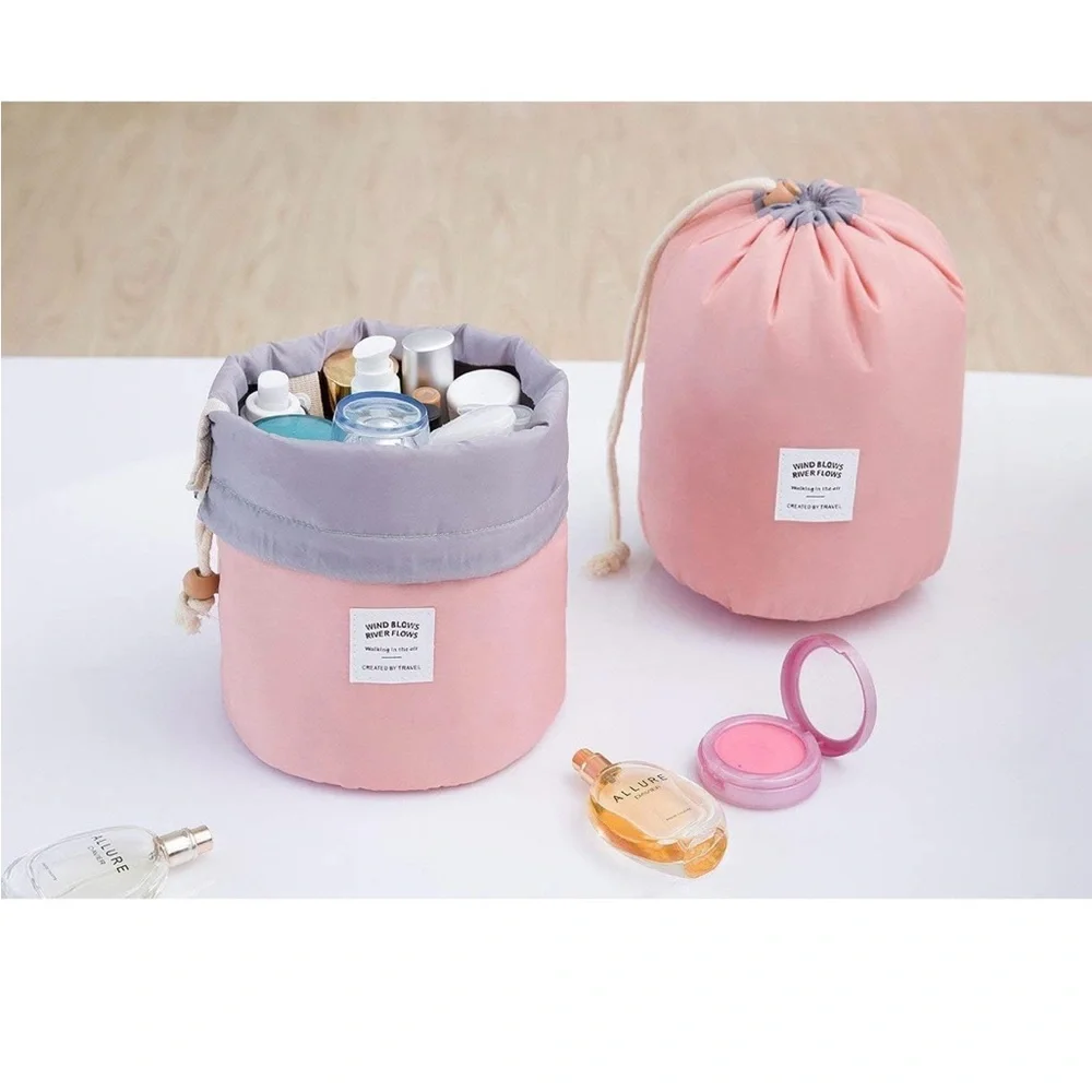 BRAND NEW WITH TAGS! Pink and Gray Women's drawstring travel cosmetics pouch.